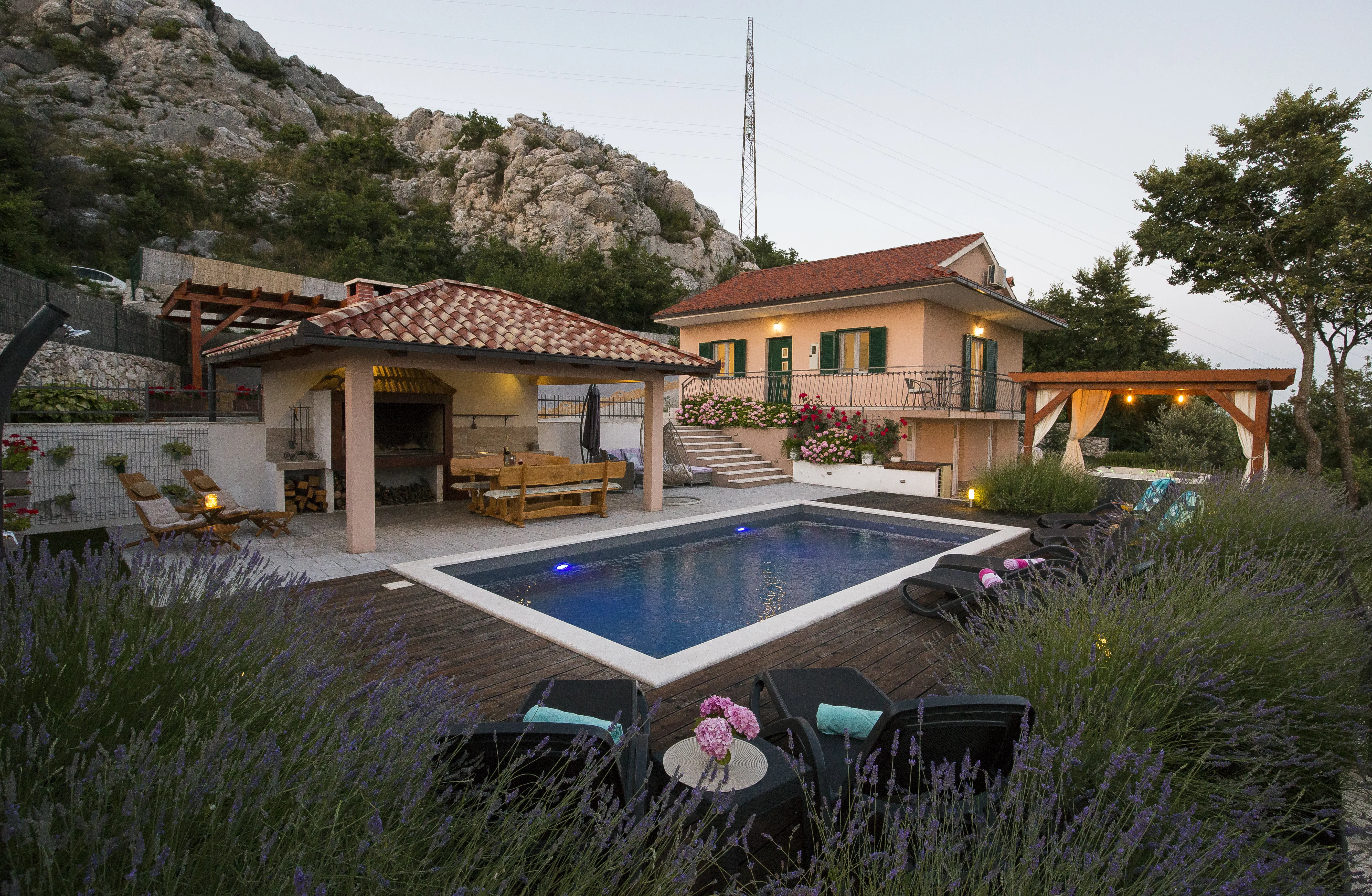 Villa Maria pool at golden hour